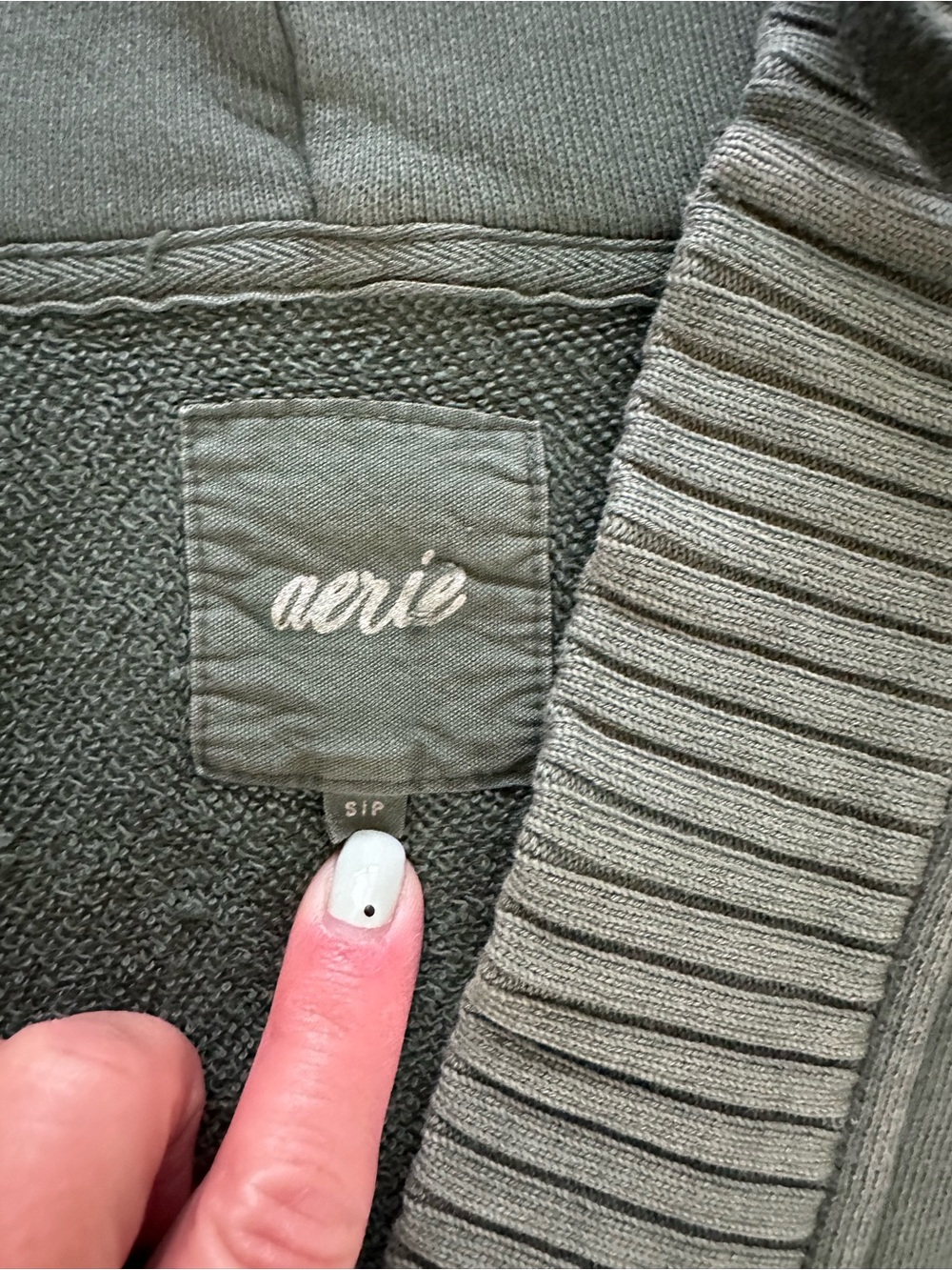aerie Olive Green V‑Neck Hooded Sweatshirt - Picture 3 of 5